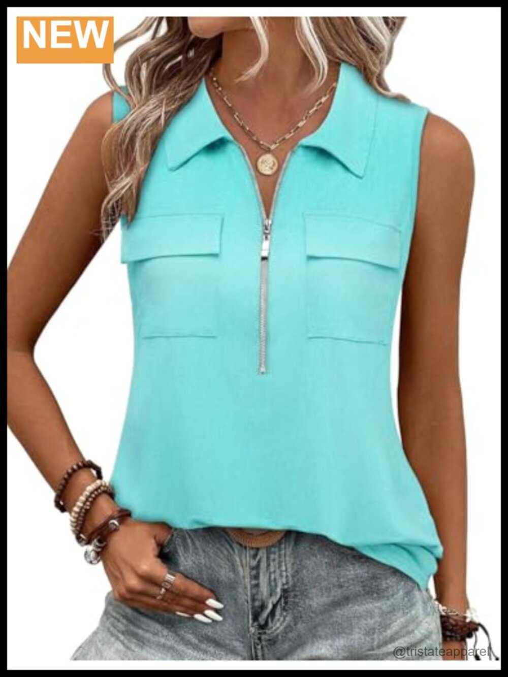 Sleeveless V Neck Quarter Zip Tunic Tank Top Business Casual Loose Fit